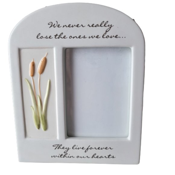 None Accents White Ceramic Sympathy Photo Frame With Cattail Poshmark